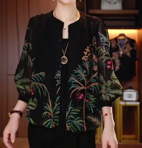 New 2025 Womens Summer Sun Protection Open Cardigan Shirt Lightweight Ethnic Style Middle-Aged And Elderly Fashionable Top