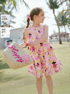 XIANGYING | Dopamine Print Sleeveless Cotton Dress for Big Girls
