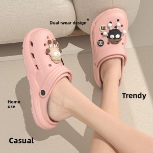 Cute Hole Hole Sandals Womens Summer Outdoor Wear Slip-On Anti-Slip Thick Bottom Cartoon Covered Head Beach Slippers Men