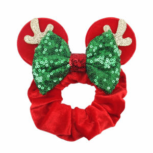 Herocross | 1Pcs Christmas Mouse Ears Hair Scrunchies Sequins Bows Headband for Women Accessories Velvet Bands For Girls Party Decor