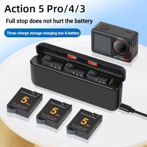 For DJI Osmo 360/Action 6/5 Pro Action 4 3 Battery Charger Hub with Triple LED Charger for 2250mAh DJI Osmo Action 5/4/3 + 3 TF Card Storage Box