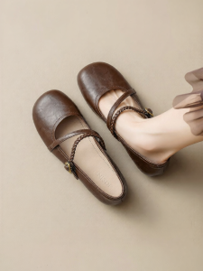 Josiny | Soft Bottom Flat Mary Jane Shoes Brown