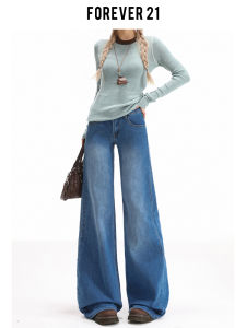 Forever 21 American Retro Blue Low Waist Flared Denim Jeans Womens Pear Shape Narrow Version Not Legging Straight Leg Pants