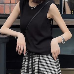 French Vintage Thin Sleeveless T-Shirt Womens Summer New Simple Loose Slimming Commuting Top Casual Style Polyester Fiber