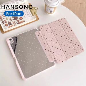 HANSONG | For iPad A16 Case 11th 10th Gen For IPad8 Case Air 11 M2/M3/M4 2026/2025 Smart Cover Magnetic Case Trifold Case Black Polka Dots