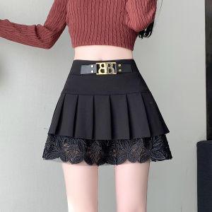 YIMEI กระโปรงกระโปรงมีจีบสไตล์เกาหลีกระโปรงครึ่งตัวสำหรับผู้หญิง2025ฤดูใบไม้ผลิและฤดูร้อนงานปักเอวสูงลูกไม้กระชับสัดส่วนทรงเอกระโปรงสั้น