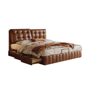 MEIZHAISHENGHUO | Multifunctional Leather Double Bed Storage