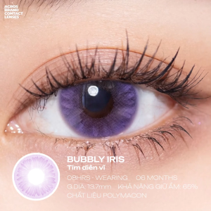 (HOẢ TỐC SG) Kính áp tròng màu Tím diên vỹ BUBBLY IRIS ACROS – Lens dùng 6 tháng đeo 8h/ngày