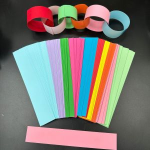 100pcs/set Paper Chain Garland Strips With Double Sided TapeDIY Construction Chains For Birthday Wedding Holiday Party