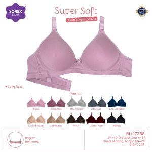 Sorex Bra Tanpa Kawat Super Soft Busa Sedang Setara Cup A-B BH Harian Simple Polos 17238 | Bh Sorex 17238 (Cup Sedang) Super Soft | Busa Tipis Tanpa Kawat Kait 2 | Pakaian Dalam Wanita | LATANSA
