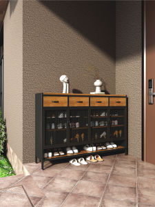 OUJUGEJIAJU | Punk Style Tin Steel Multi-layer Solid Wood Industrial Custom Shoe Cabinet