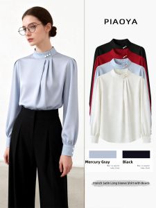 PIAOYA | French Satin Long Sleeve Shirt Blouse