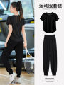 Outdoor Marathon Fitness Clothing Short Sleeve Top Summer Sports Gym Climbing Running Rope Jumping Yoga Suit Set Breathable. 
