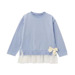 Korean Style Pure Cotton Long Sleeve T-Shirt for Girls Spring Autumn Loose round Neck Butterfly Knot Fashionable Top Kids Clothing