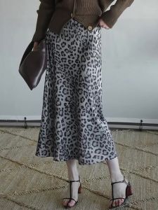 Elegant French Fashion Leopard Print High Waist Midi Skirt Womens Autumn New Style Personality Chic Half-length Skirt