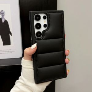 Luxury Soft Fabric Down Jacket Puffer Phone Case For Samsung S25 S24 S23 S22 Ultra Plus Silicone Back Cover For Galaxy S25+Funda
