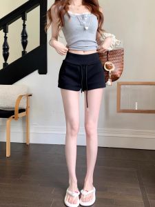 Black Drawstring Sports Shorts Women Summer Thin Style Hot Girl Casual Pants Yoga Fitness Outdoor Wear Hot Pants High Waist Straight Leg