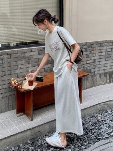 Korean Style Casual Printed Two-Piece Set Womens Summer Fashion Streetwear Half-Skirt T-Shirt Ensemble for Young Adults