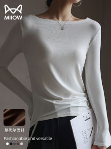 Cat Woman One Shoulder Long Sleeve Base Shirt Womens Autumn Winter New Style Inner Wear Design Pure Color Versatile Top