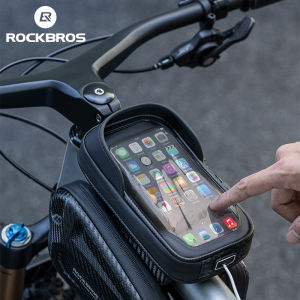 ROCKBROS Bicycle Front Frame Phone Bag Hard Shell Touch Screen Cellphone Bag Double Side Storage Stable Reflective Bike Top Tube Bag