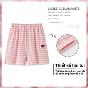 MiiOW | Quần short ngủ cotton nguyên chất cho nữ mùa hè mát mẻ mỏng rộng rãi họa tiết kẻ caro mặc ở nhà quần áo mặc ở nhà thoải mái thoáng khí