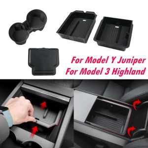 For Tesla Model Y Juniper 2025 Center Console Organzier Tray Model 3 Highland 24-25 Armrest Box Hidden Storage Box Cup Holder