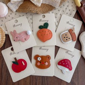 Cute Cartoon Animal Fruit Side Hair Clips Childrens Fun Fascinators Leather Surface Front Hair Side Edge Hairpin Girls