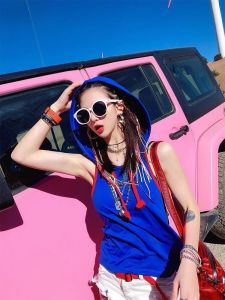 เสื้อกั๊กแขนกุดมีฮู้ดสำหรับผู้หญิง YHAY ฤดูใบไม้ผลิ 2024 ใหม่ เสื้อเชิ้ตสตรีทสไตล์ฮ่องกง ใส่ลำลอง สวมใส่สบาย 100% ผ้าฝ้าย