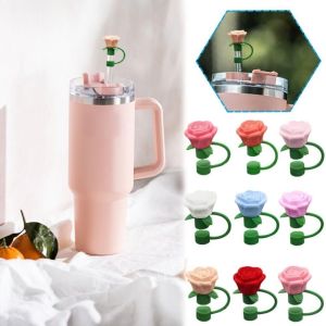 LLCY Dust Proof Rose Flower Straw Cover Heat-resistant Silicone Flower Straw Toppers  Compatible Straw Plug Cap for Stanley Cup