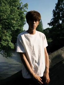 OUMULONG | Cleanfit Youthful Style Regular Shoulder Small Collar T-shirt
