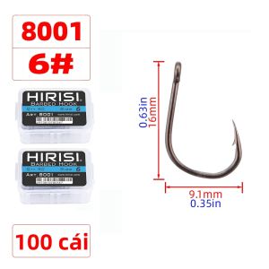 100 Cái Móc Câu Cá Thép Không Gỉ Cao Cấp Mạ PTFE Chống Gỉ Sét Sắc Bén Có Ngạnh Có Mắt Phụ Kiện Câu Cá Của Hirisi 8001