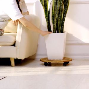 【Local Stock】Wood Plant Caddy Garden Square Dolly Plant Roller Flower Pot Rack Wheels Moving Caster Trolley Mobile Tray