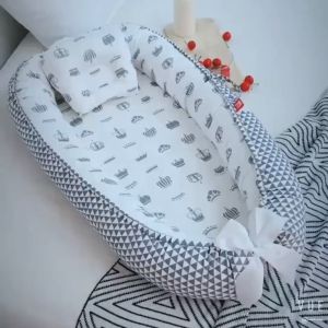 Portable Baby Bed Cotton Baby Nest with Baby Pillow Removable Newborn Bed Set for Baby Washable Crib Nest for Baby Baby Bed Cushion