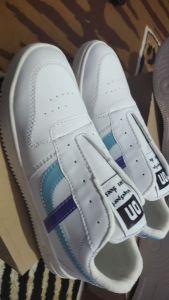 Sepatu Casual Kets Sneakers Wanita Putih White Korea Style Remaja Dewasa 3 List Color Kombinasi Karet Lentur Empuk Ringan Anti Slip Terbaru Kekinian