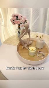 Pyramid Aesthetic Round Tray Decor Wooden Vanity Tray for Cosmetics Organizer Table Desk Display Home Decoration