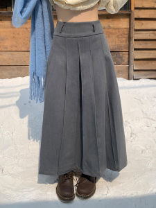 Grey Orange Tree Academy Style Half-length Pleated Skirt High-waisted A-Line Design Polyester Blend Comfortable Fit for Women