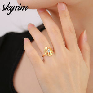 แหวนฝังเงินติดเพชรลายเถา SKYRIM สำหรับผู้หญิง