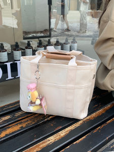 JENL Canvas Tote Bag with Multi Pockets Crossbody Tote Bag for Women Trendy Shoulder Handbag Everything Tote Bag with Compartments