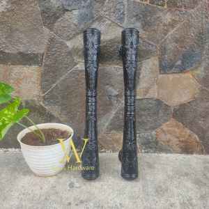 Handle Pintu Rumah Kuningan Antik Motif Godo Ukir Hitam Doff 56 cm 2 Pcs