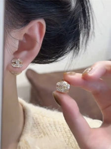 Fashionable Zircon Bead Earrings Luxury Small Fragrance Style Front And Back Design Unique Sensation Elegant Versatile Hoops