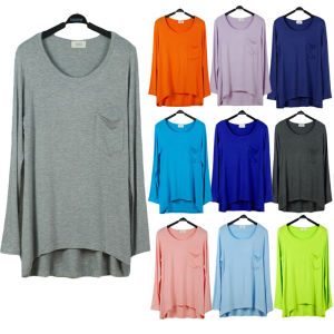 เสื้อยืดผู้หญิงแขนยาวหลวมๆ ทรงหลวมๆ สไตล์เกาหลี ฤดูใบไม้ผลิและฤดูใบไม้ร่วง เสื้อเชิ้ตทรงพอดีตัว กระเป๋า ไซส์ใหญ่ ผ้าโมดอล