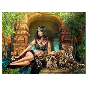 Jigsaw Puzzle 500 1000 1200 2000pcs Egyptian Queen Cleopatra Portrait With Golden Leopard For Adult Stress Relief Puzzle Present