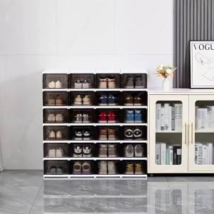 New 6-Layer Foldable Dustproof Shoe Cabinet Thickened Transparent Plastic Stackable Sports Shoe Storage Box Multi Grid Shoe