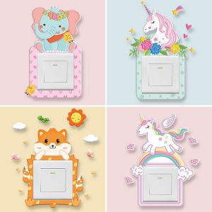 Unicorn Switch Sticker 3D Cartoon Kids Room Decor luminous Stickers Switch Cover Wall Light Unicorn Socket Stickers Decoration