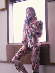 Silk Long Sleeve and Pant Printed Sleepwear Set