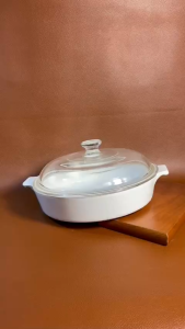 [Hiếm] CorningWare - White - Full 01 Chảo/ Nồi Tròn Bằng Thuỷ Tinh Vitrelle Chịu Sốc Nhiệt