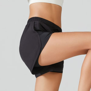 Summer Womens Running Yoga Shorts Elastic High Waist Double Layer Shorts Breathable Quick Dry Outdoor Pilates Sport shorts🏃🏻‍