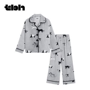 T-B-H | Outwear Suitable Couples Flannel Home Wear Set For Autumn Winter