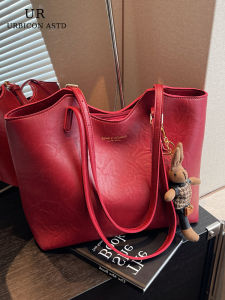 Elegant Red Large Capacity Wedding Tote Bag Womens Shoulder Bag Daily Use Bridal Bag Soft PU Leather Fashionable Wedding Bag