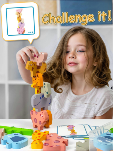 Wooden Animal Stacking Toys Educational Early Learning Balance Hand Eye Coordination Training Blocks for Children 3-6 Years Old